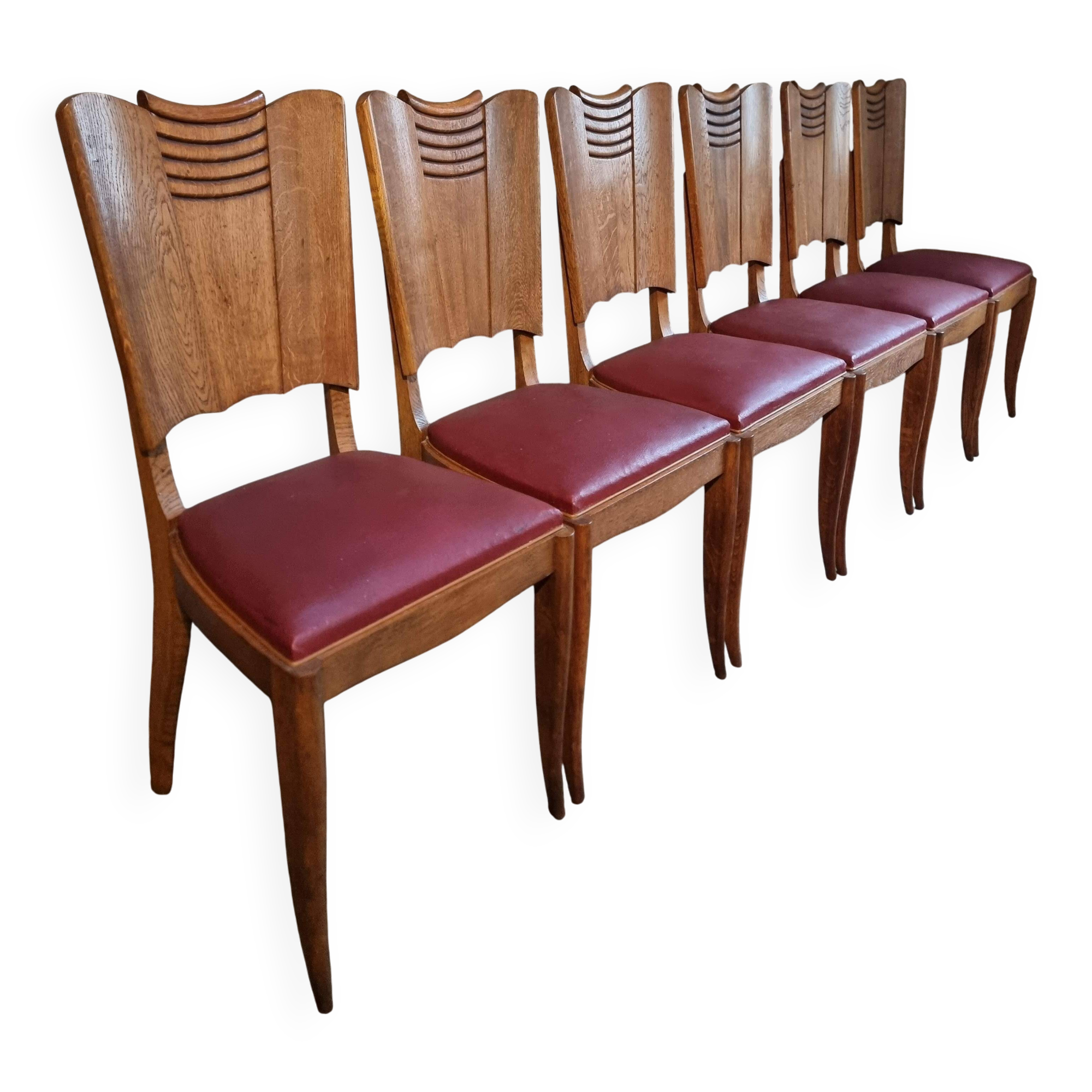 Art Deco dining chairs in French oak – set of 6, 1930s