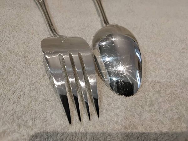 Cuillère et fourchette à ragout en métal argenté orfèvre Ercuis Louis XV