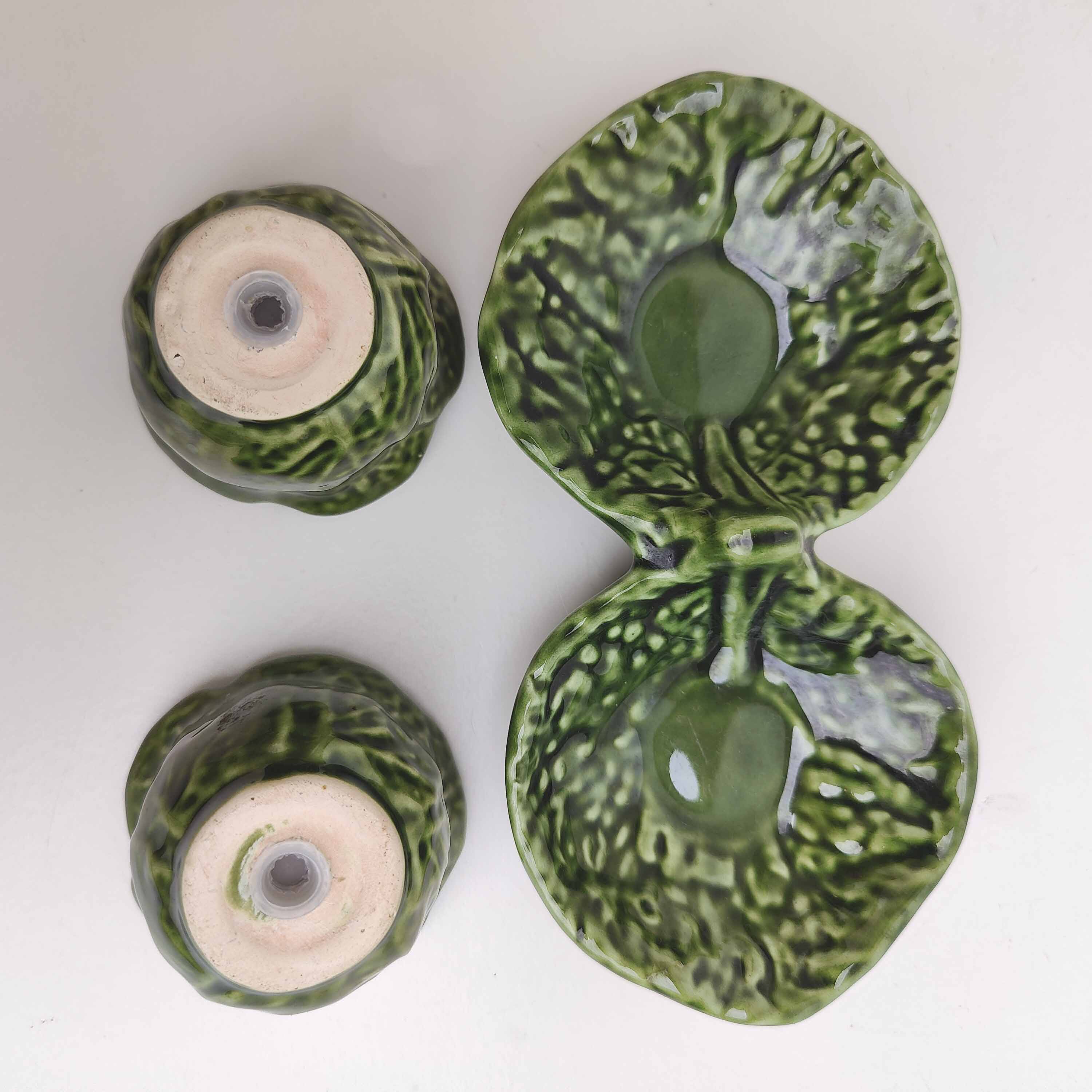 Salt and pepper shaker green ceramic cabbage