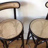 4 tabourets de bar noirs bois courbé et cannage