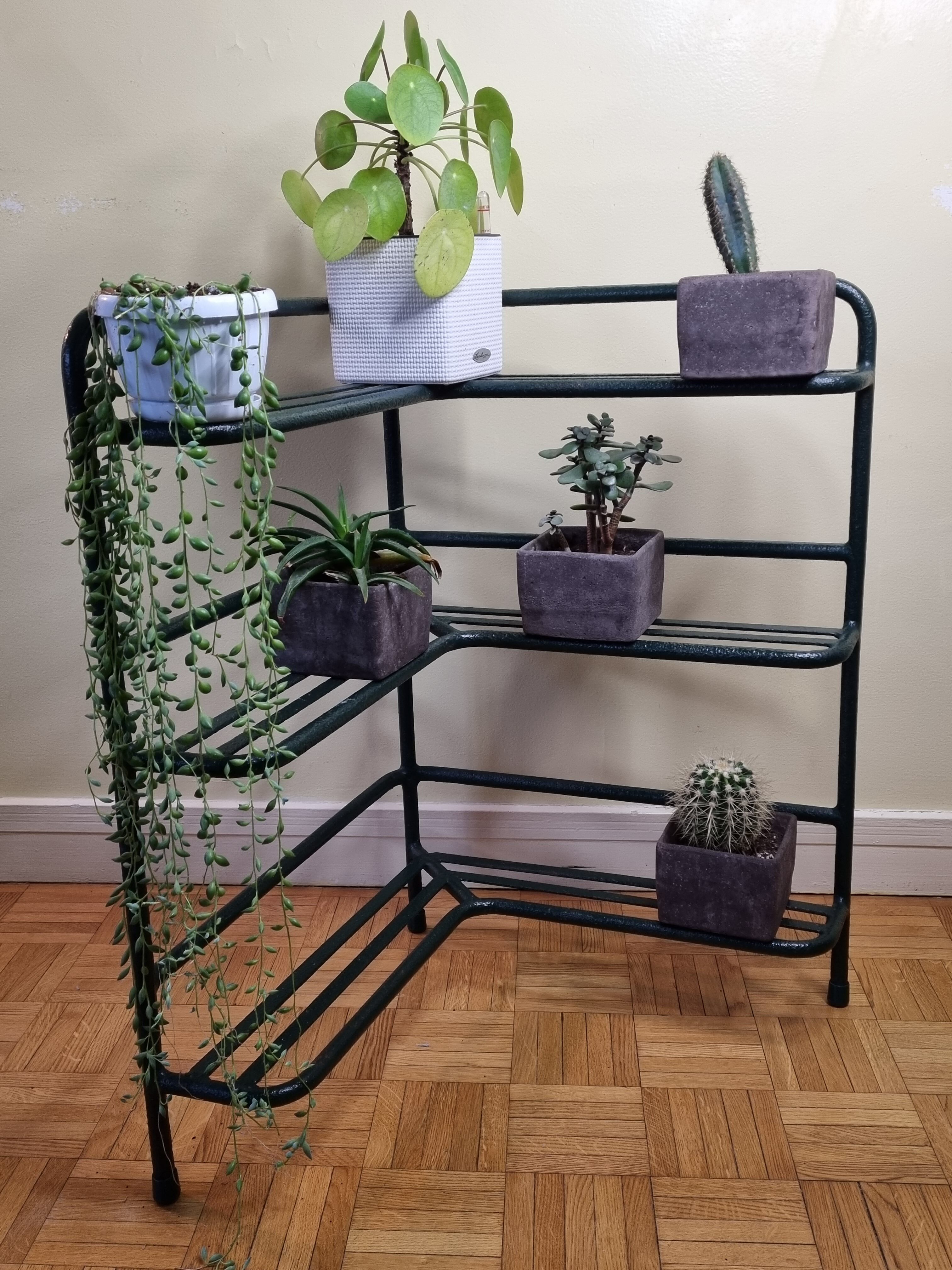 Welded tubular metal corner planter, three-storey, 70 cm