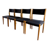 Set of 4 wooden and black leatherette chairs