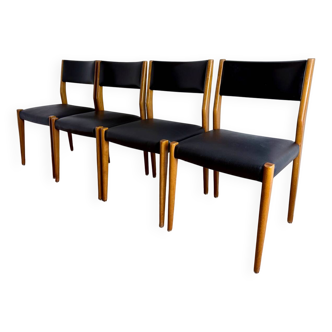 Ensemble de 4 chaises en bois et skaï noir