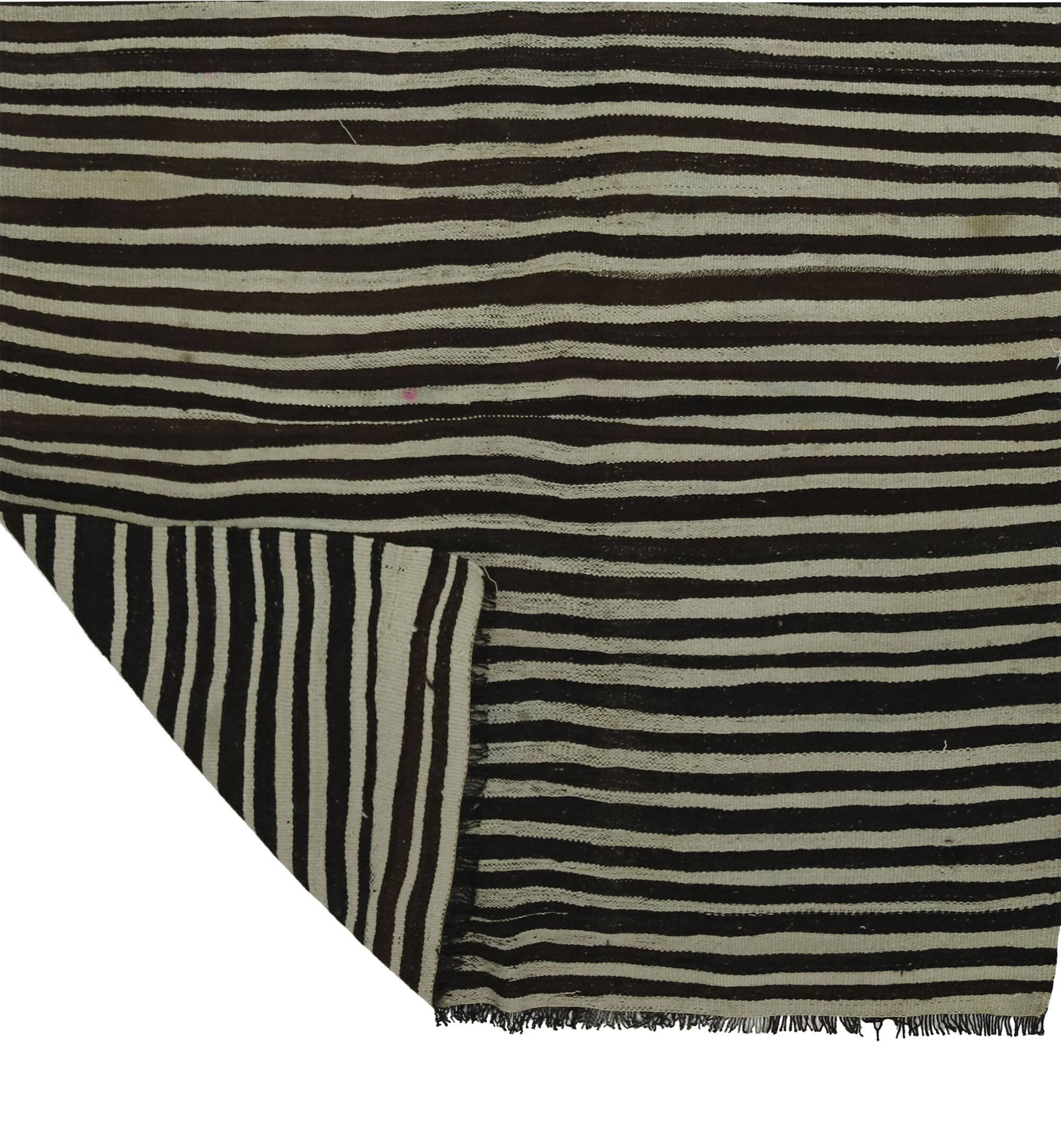 Turkish Kilim Konya Vintage 154x260 cm Beige Black Stripes