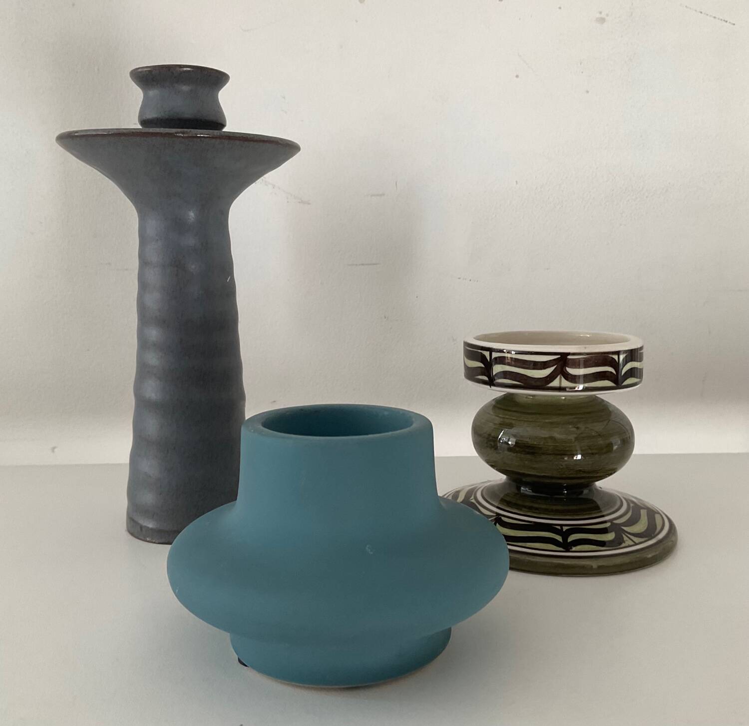 Trio of vintage ceramic candlesticks from the 70s