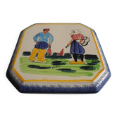 antique earthenware trivet from Pornic La Rochelle, vintage table trivet