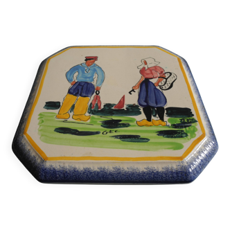 antique earthenware trivet from Pornic La Rochelle, vintage table trivet