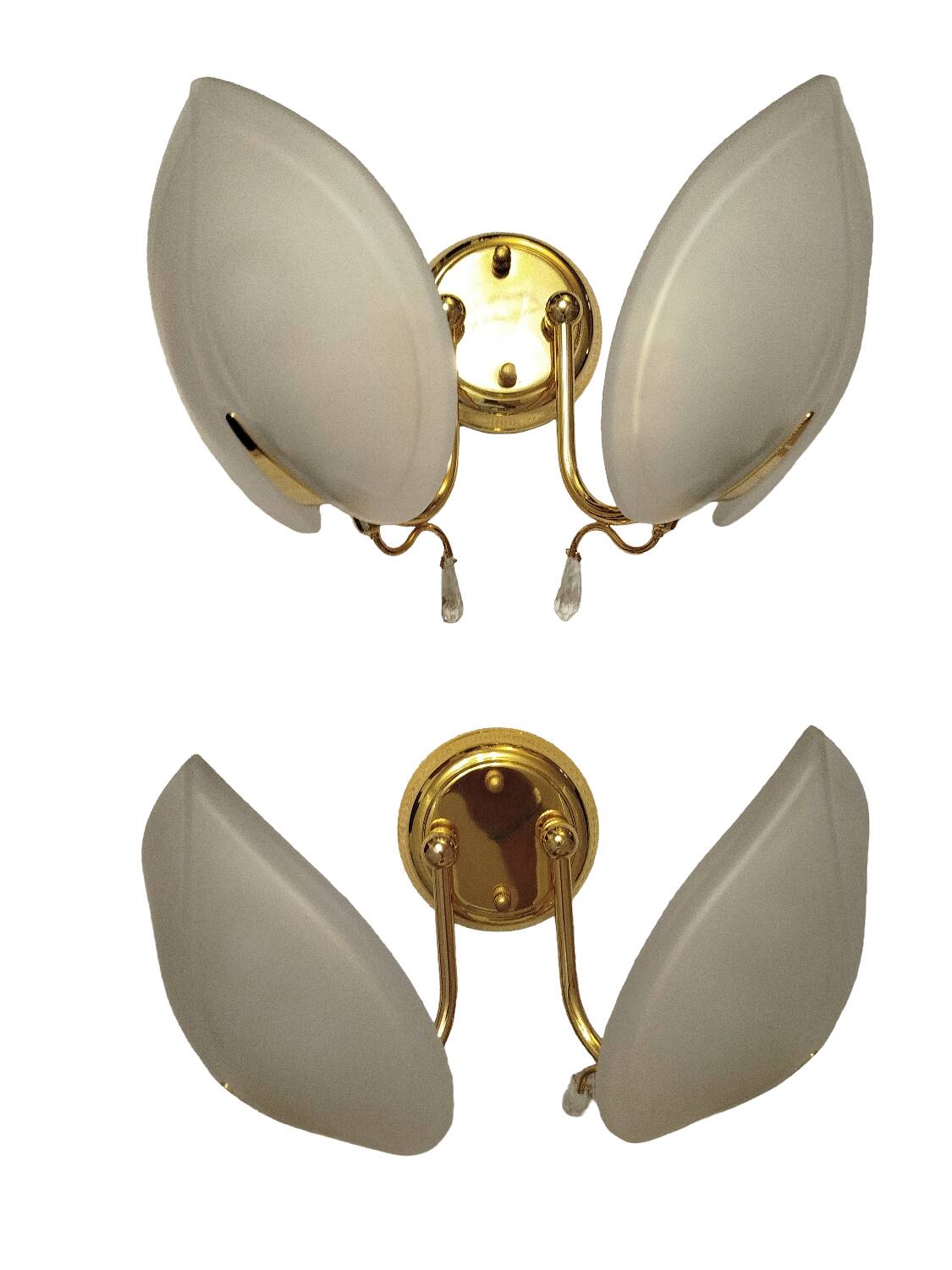 Pair of double wall sconces, gold leaf, shell, Hollywood Regency
