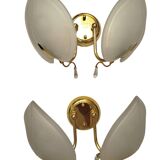 Pair of double wall sconces, gold leaf, shell, Hollywood Regency
