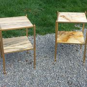Pair of neoclassical side tables in bronze, brass, marble, and o.