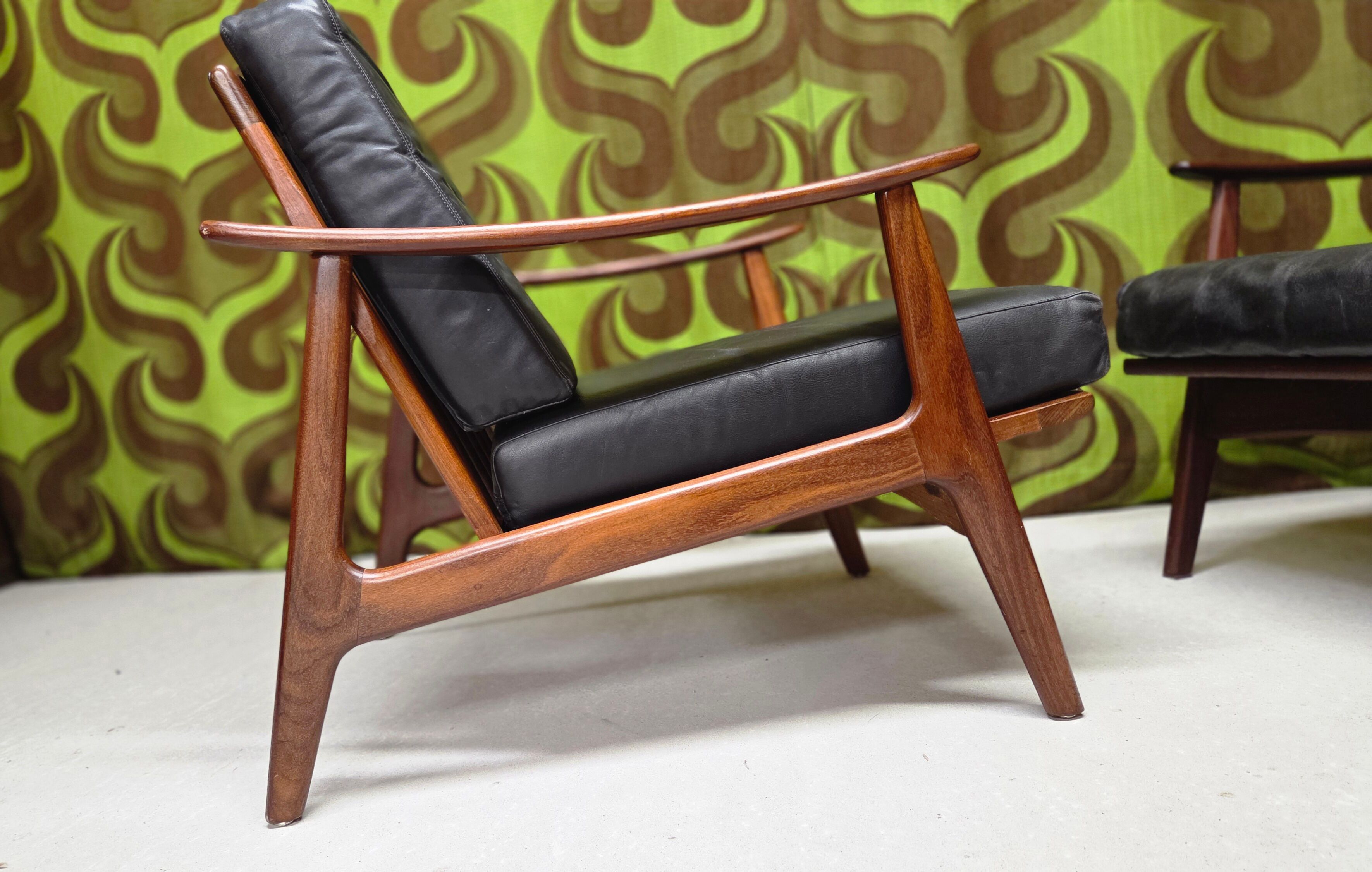 Pair of Scandinavian teak leather armchairs