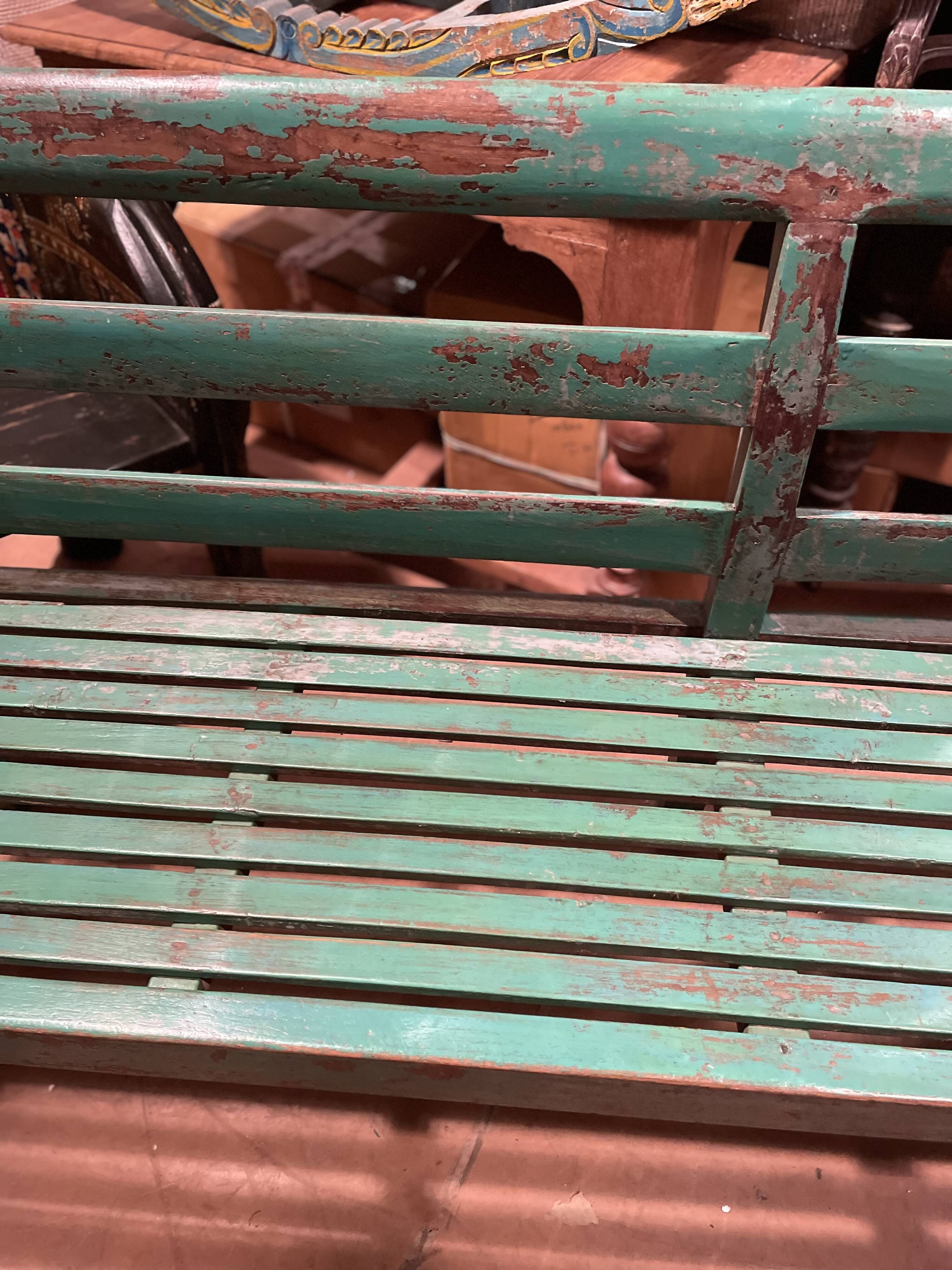 Indian bench in green lacquered teak