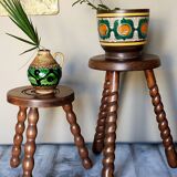 Vintage tripod stool in solid wooden twisted feet