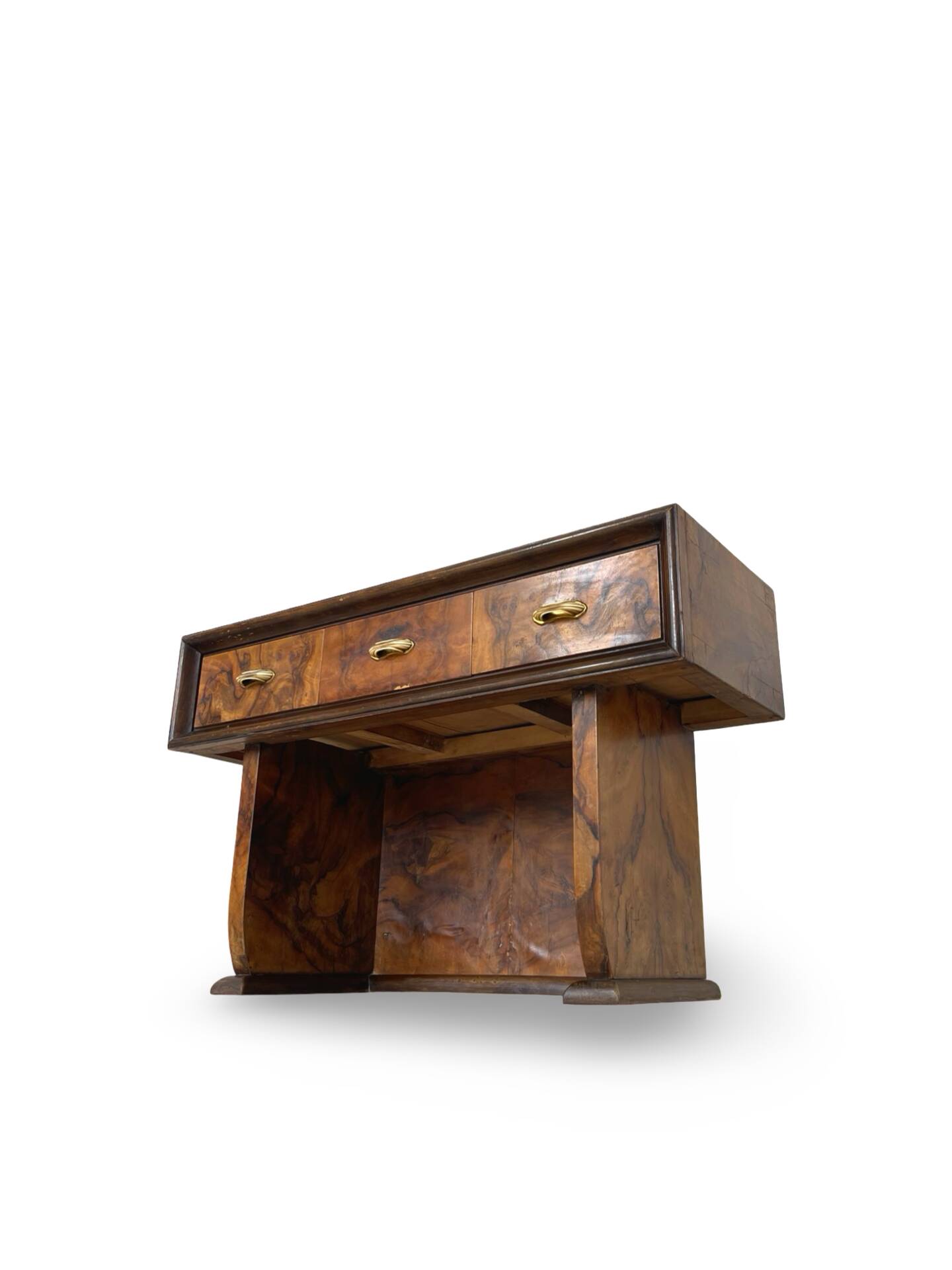 Italian burl walnut art deco console table, 1930s.