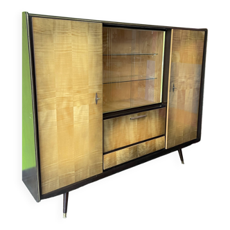 Vintage secretary cabinet from the 50s/60s in walnut and birch with compass feet