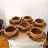 6 saucers and coffee cups in 70s design stoneware