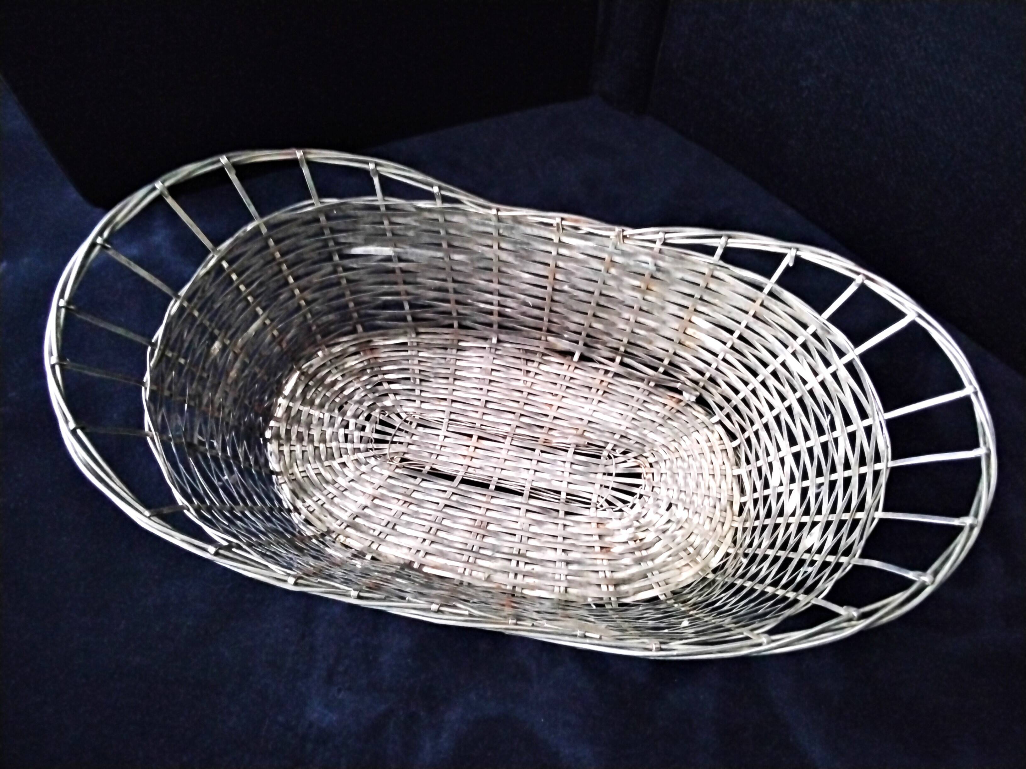 Basket, old basket in woven silver metal wire