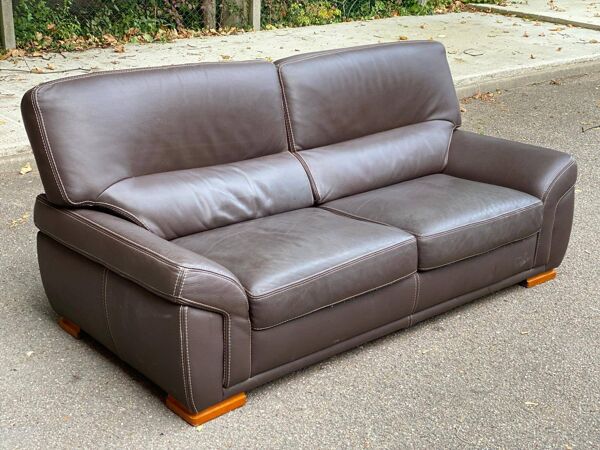 Canapé scandinave 3 places en cuir marron 200cm