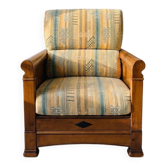 Fauteuil bois massif et tissu Jacques Leleu collection