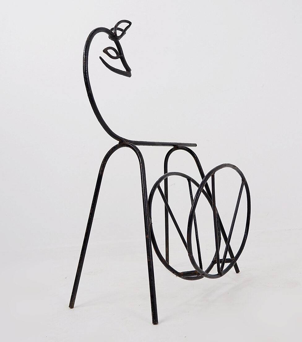 Black lacquered metal Bambi Magazine Rack holder 1960s