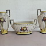 Planter with 2 art deco style slip vases