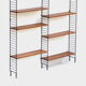 Mid century Wall Unit Shelving System in teak with black metal bookshelf supports