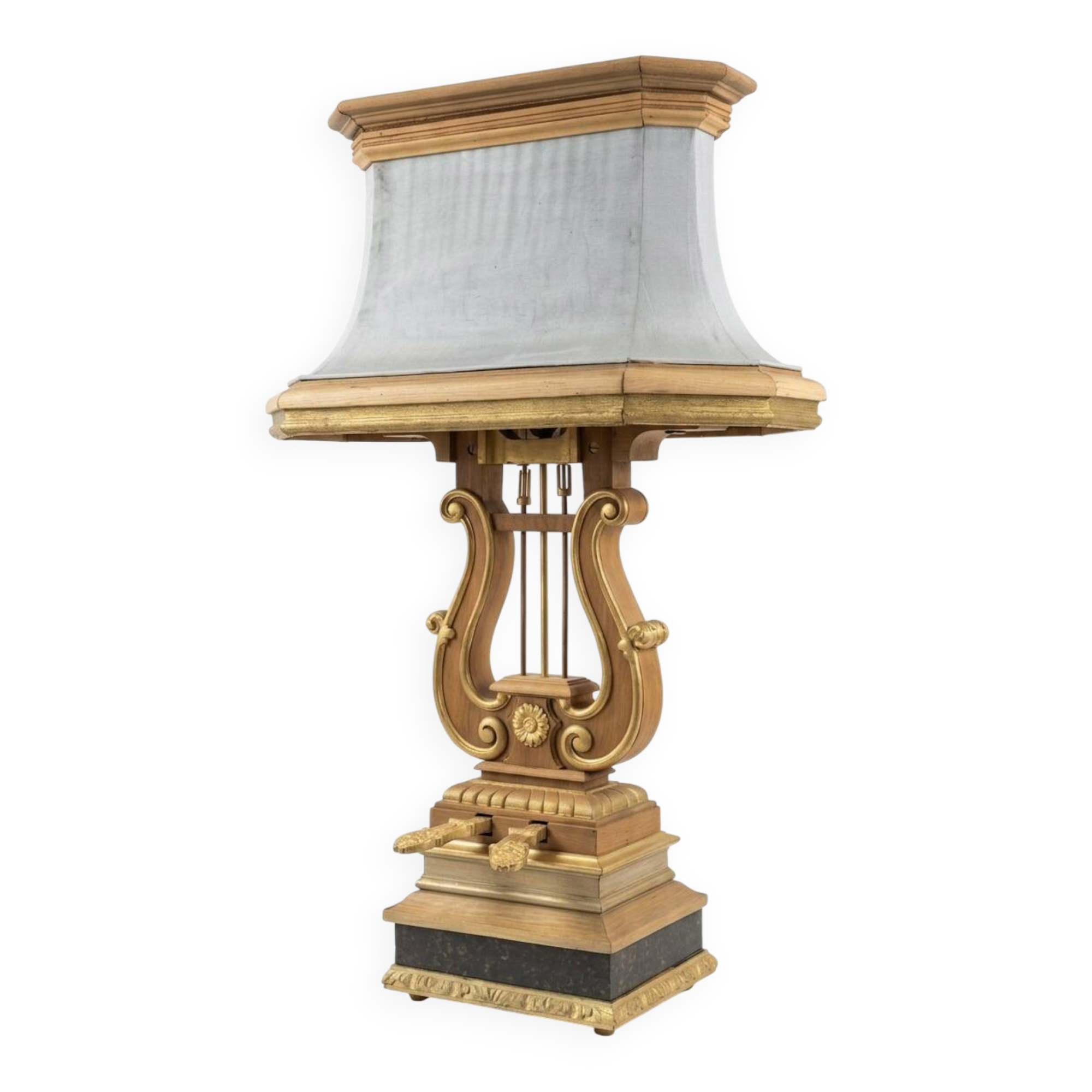 Monumental lyre lamp in oak and zinc (unique piece) 120cm in height.