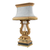 Monumental lyre lamp in oak and zinc (unique piece) 120cm in height.