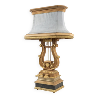 Monumental lyre lamp in oak and zinc (unique piece) 120cm in height.