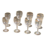 Lot consisting of 8 Arc France wine glasses, 5 large and 2 medium, transparent glass and gold edging