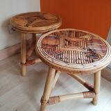 Paire de table de chevets ou tabourets en rotin vintage