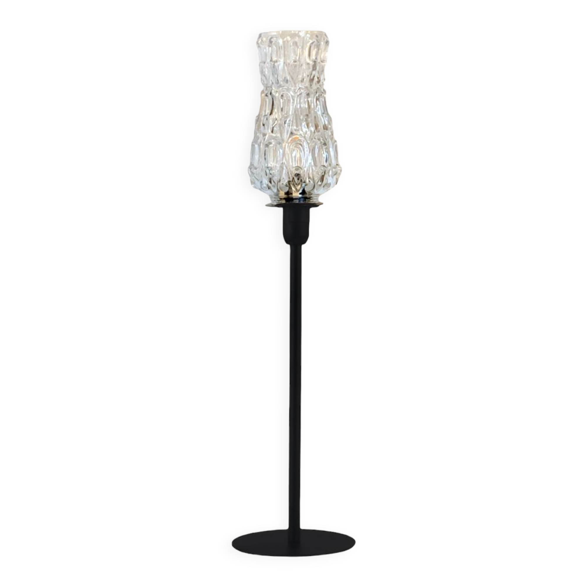 Table lamp with an antique bubbled glass lampshade in the shape of a tulip