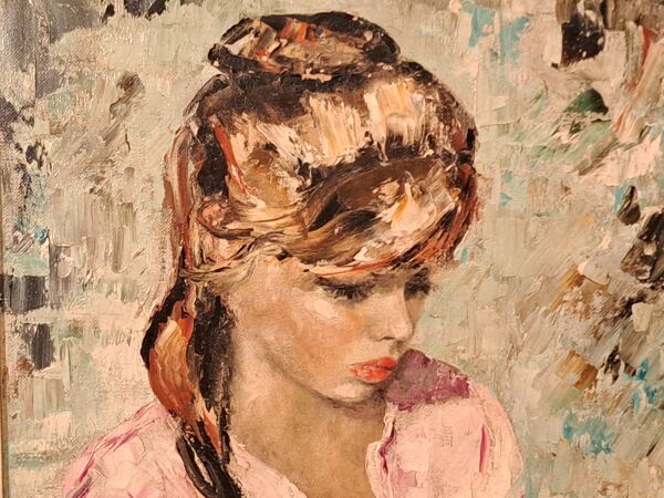 Portrait à l'huile signé Betty Raphaël ''la liseuse