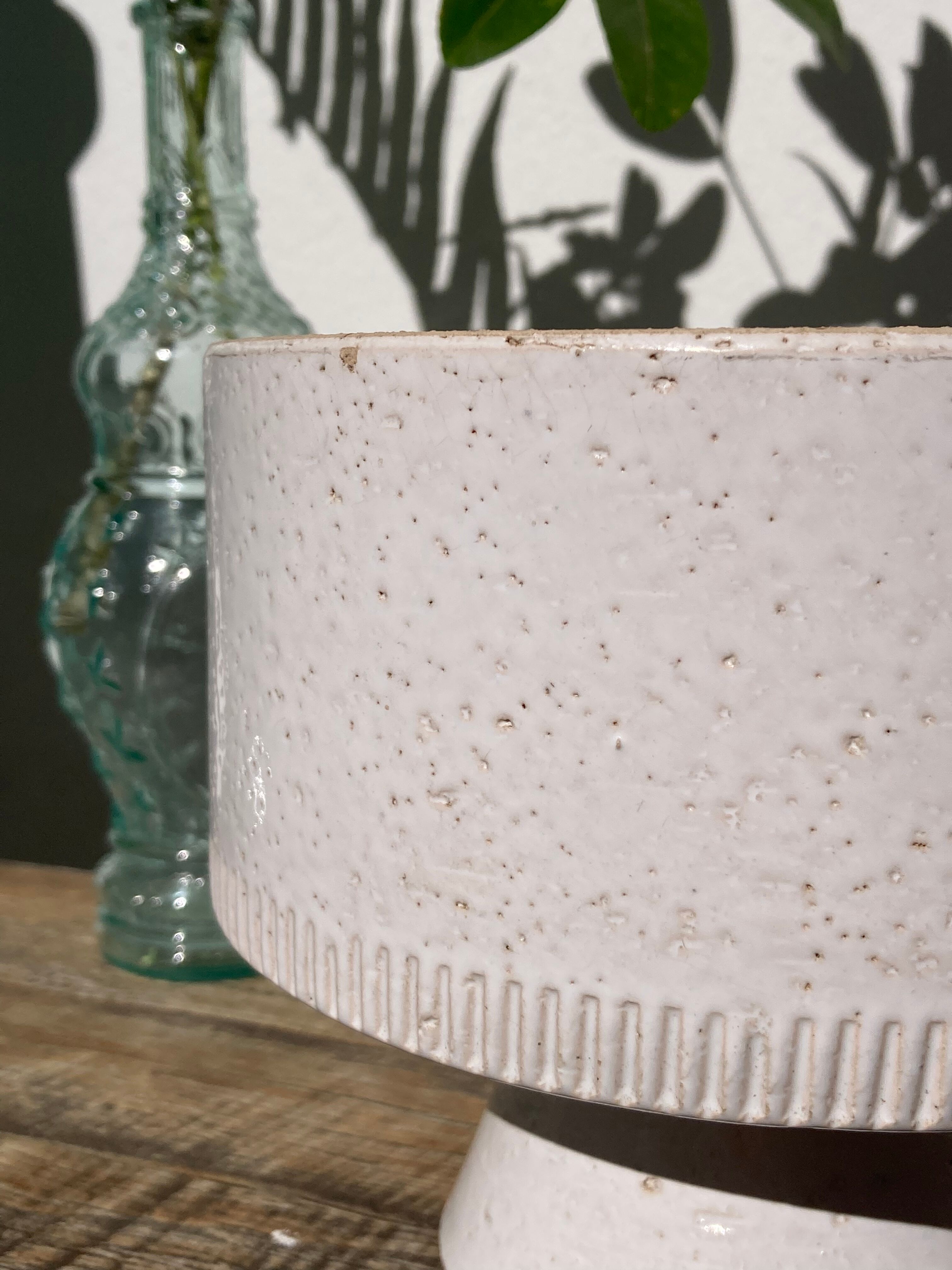 Ethnic standing cup in white glazed ceramic vintage vase