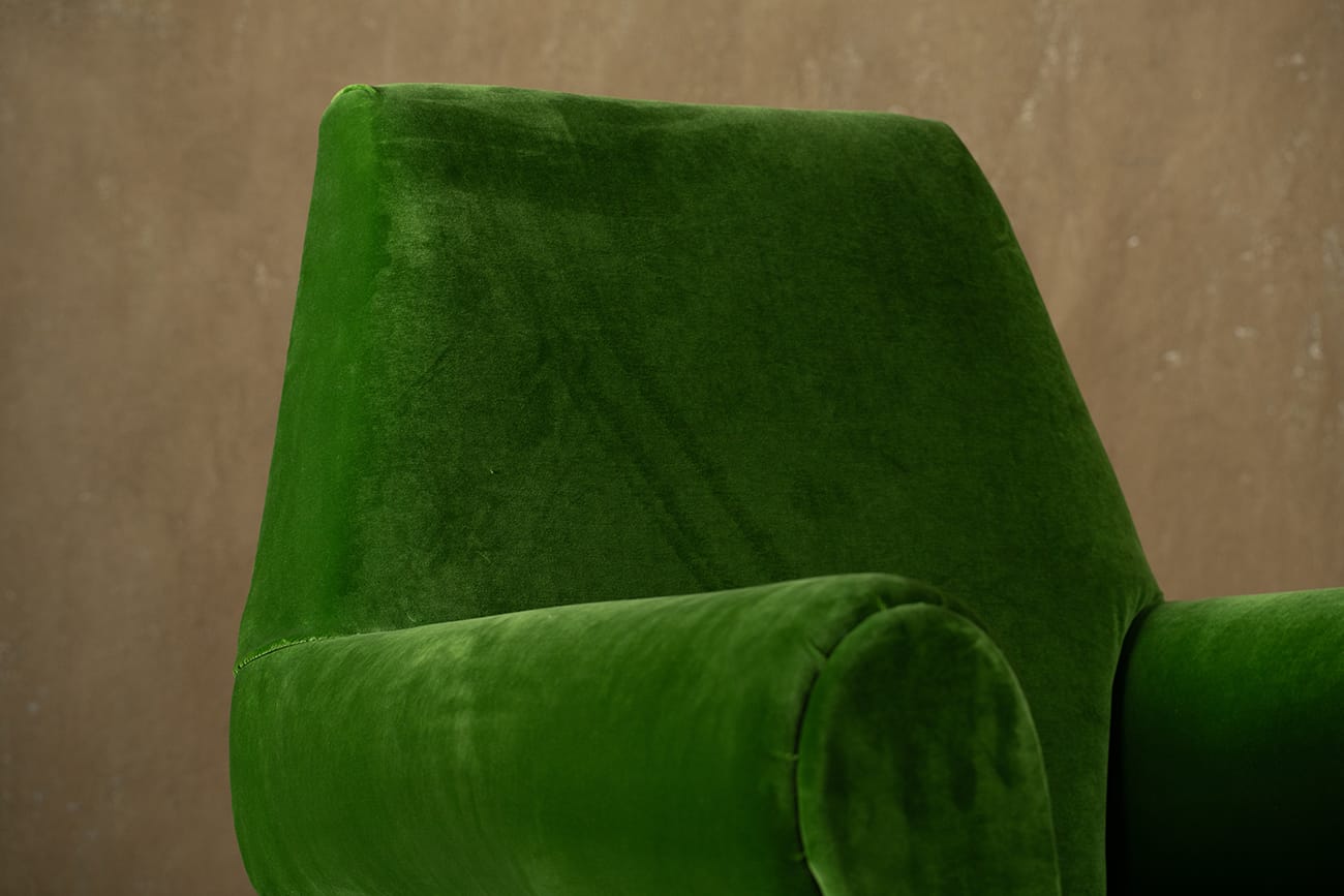 Green velvet armchairs by Gigi Radice, Italy 1950s set of 2