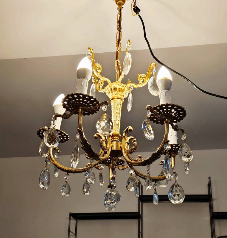 Five-light chandelier in chiseled bronze and crystal