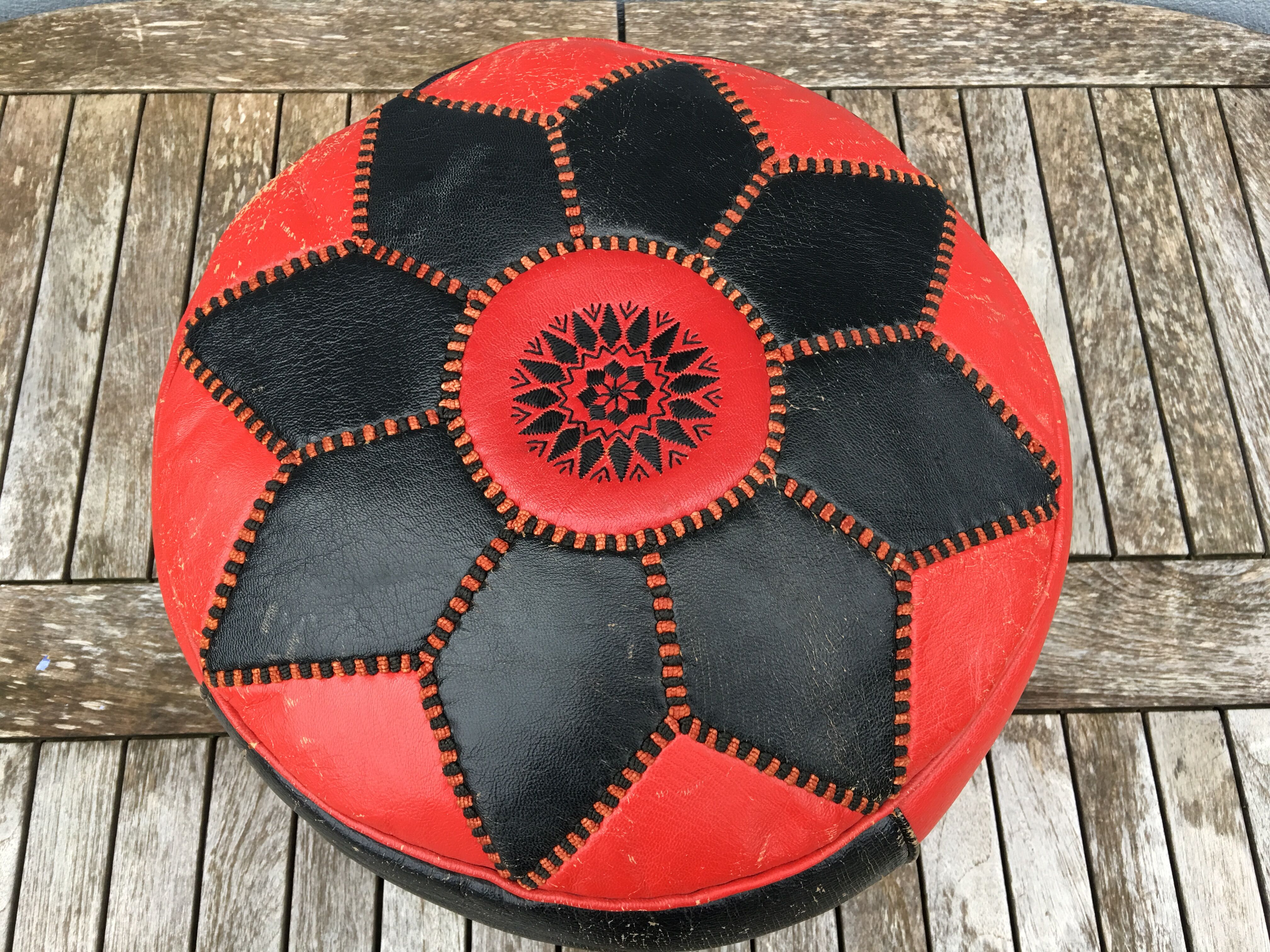 Moroccan leather pouf circa 1970