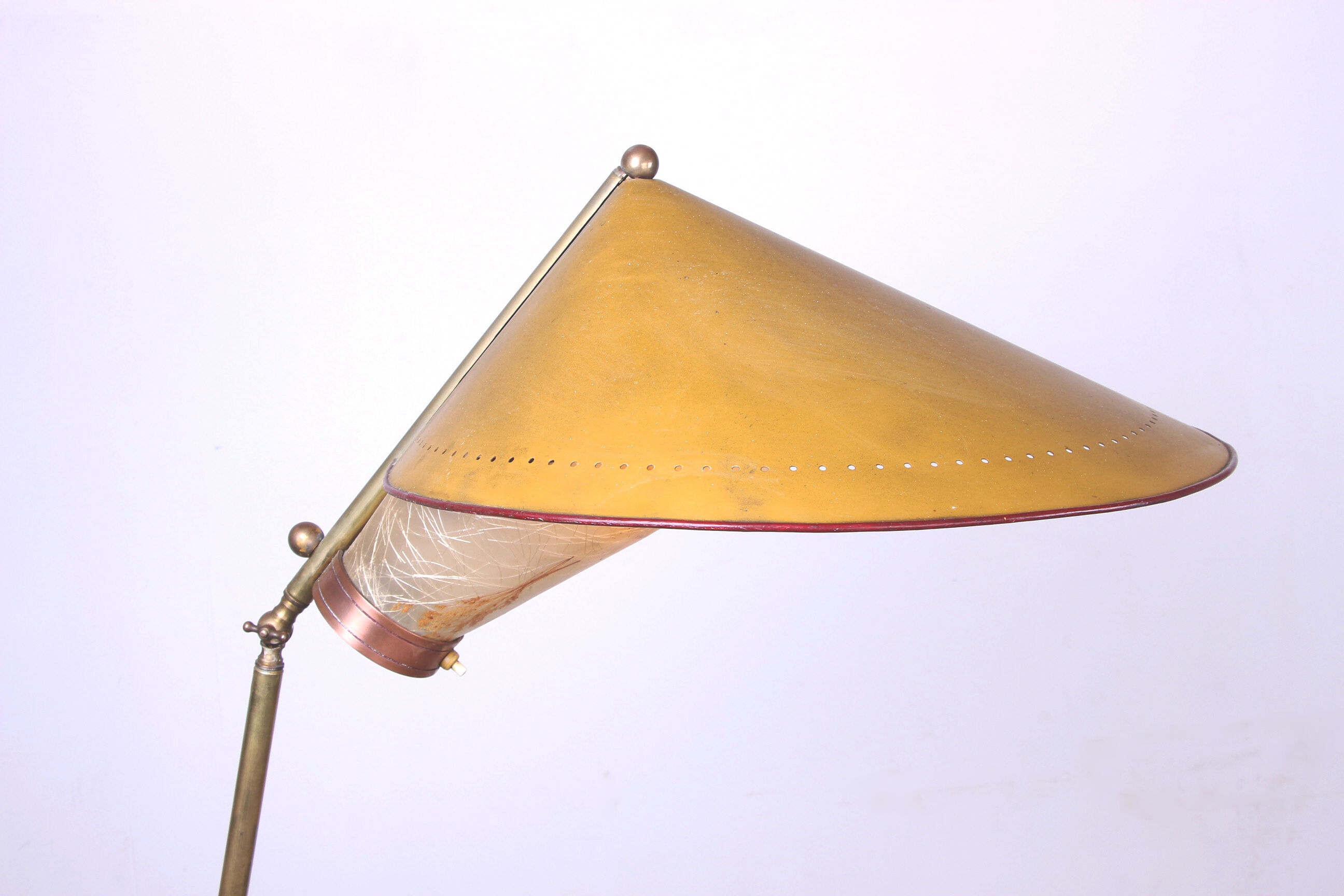Italian brass floor lamp with conical shaft, adjustable in tilt and height, 1950