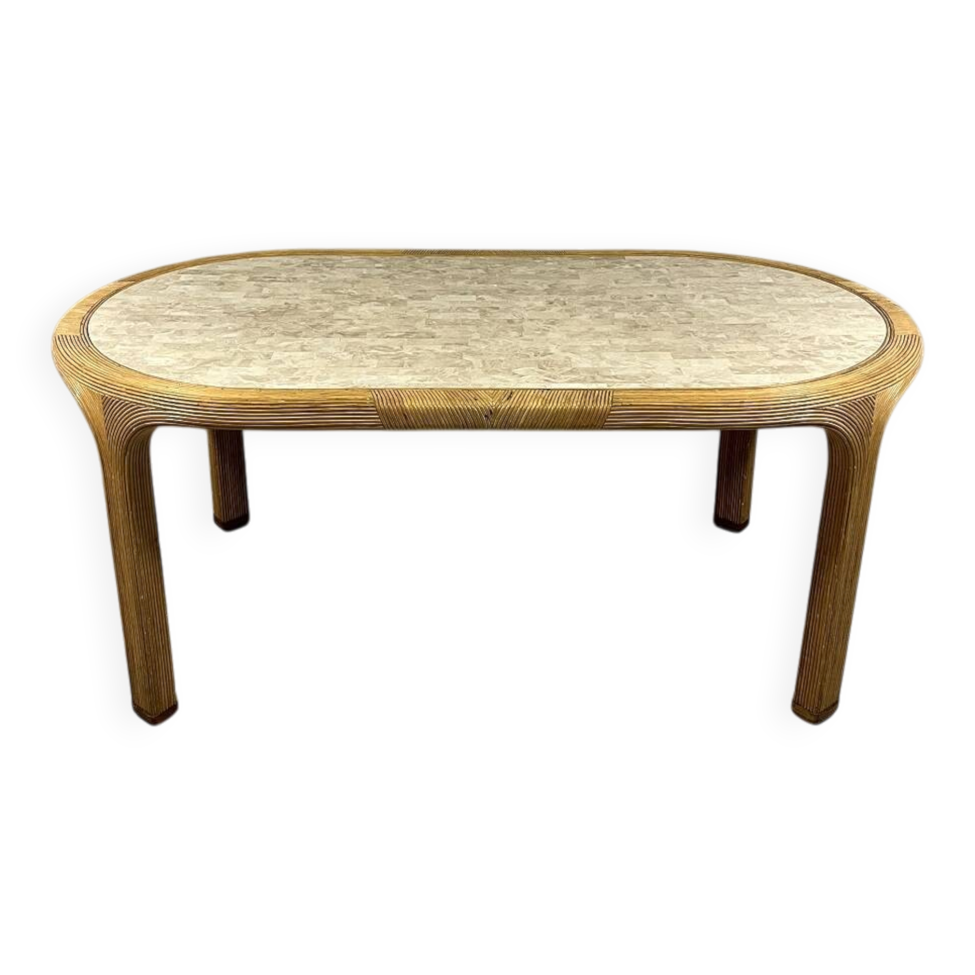 Table à manger en rotin et travertin Vivai del Sud, Italie, années 1960.