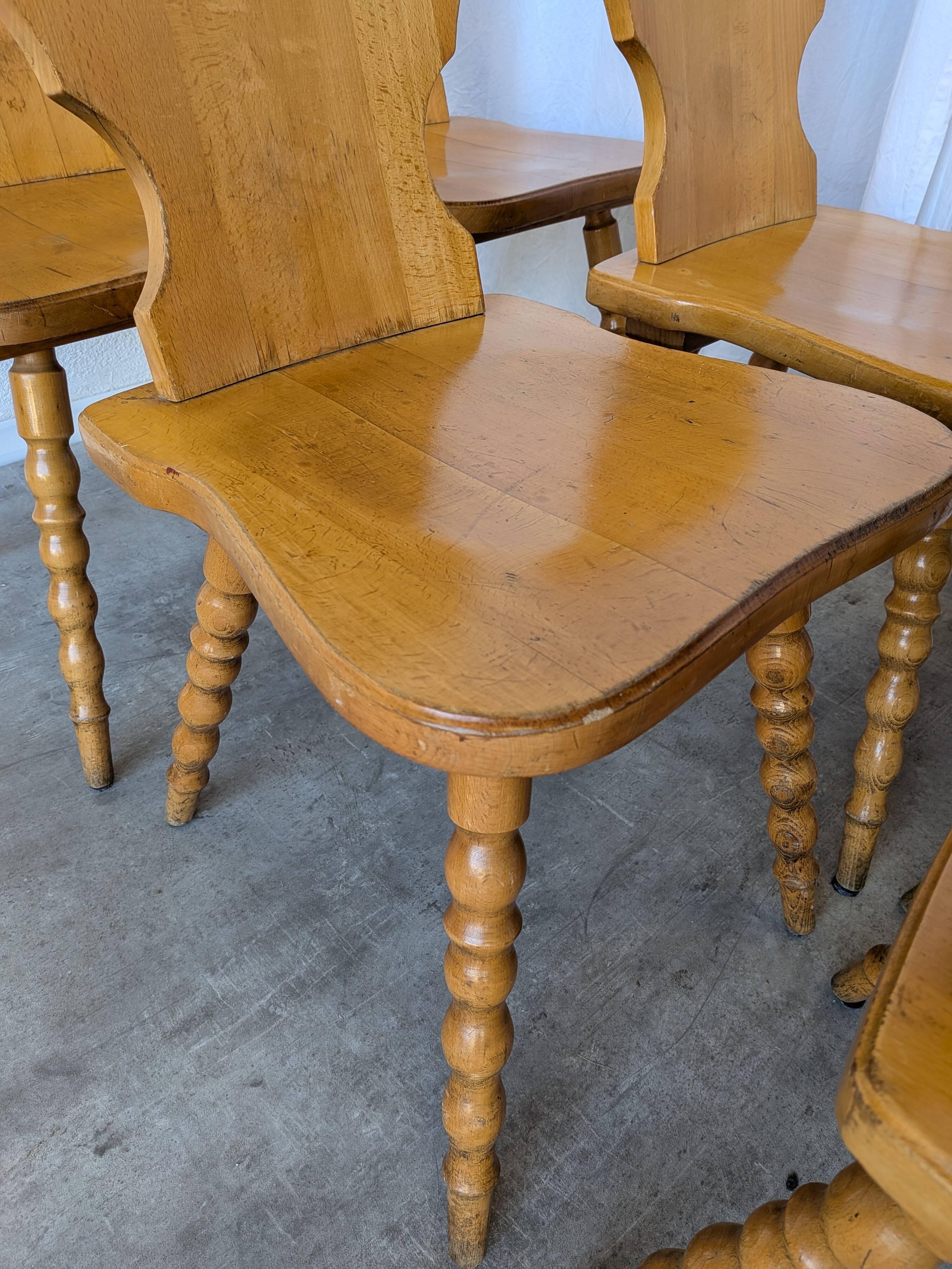 Set of 8 Vintage Tyrolean Heart Cutout Wooden Dining Chairs, Rustic Farmhou