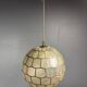 Midcentury mother of pearl Capiz shell & brass sphere large pendant, 1960s