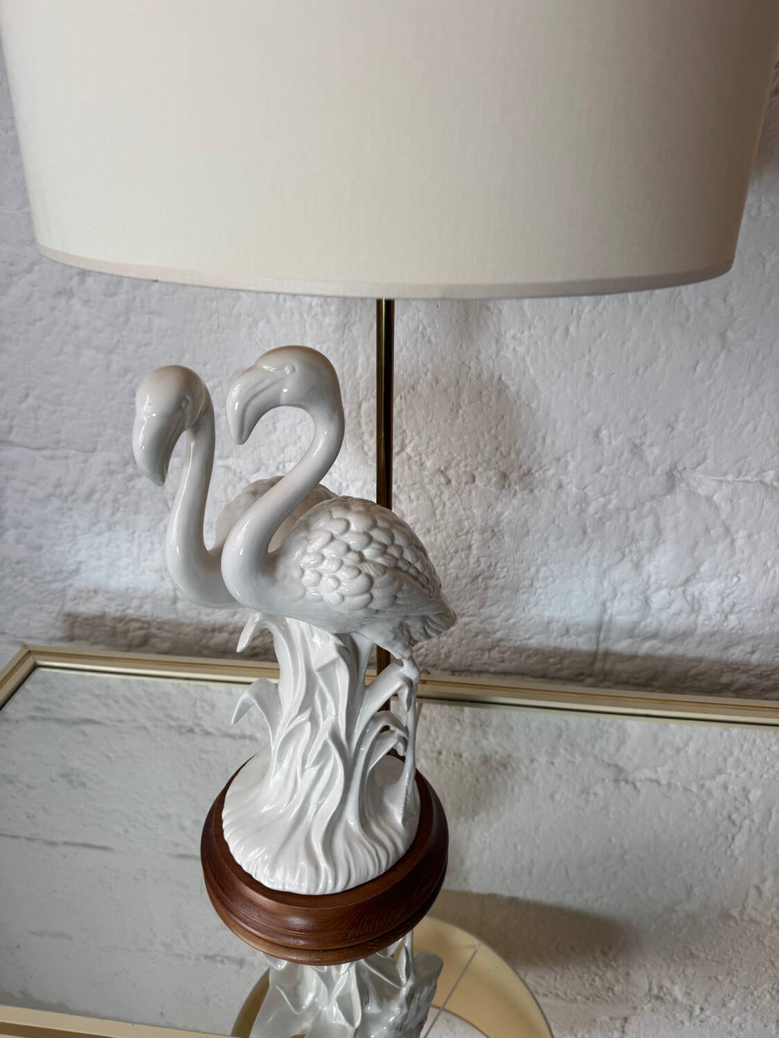 Porcelain lamp with pink flamingos from the 1980s.