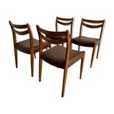 4 chaises scandinaves en bois et skaï brun, années 70