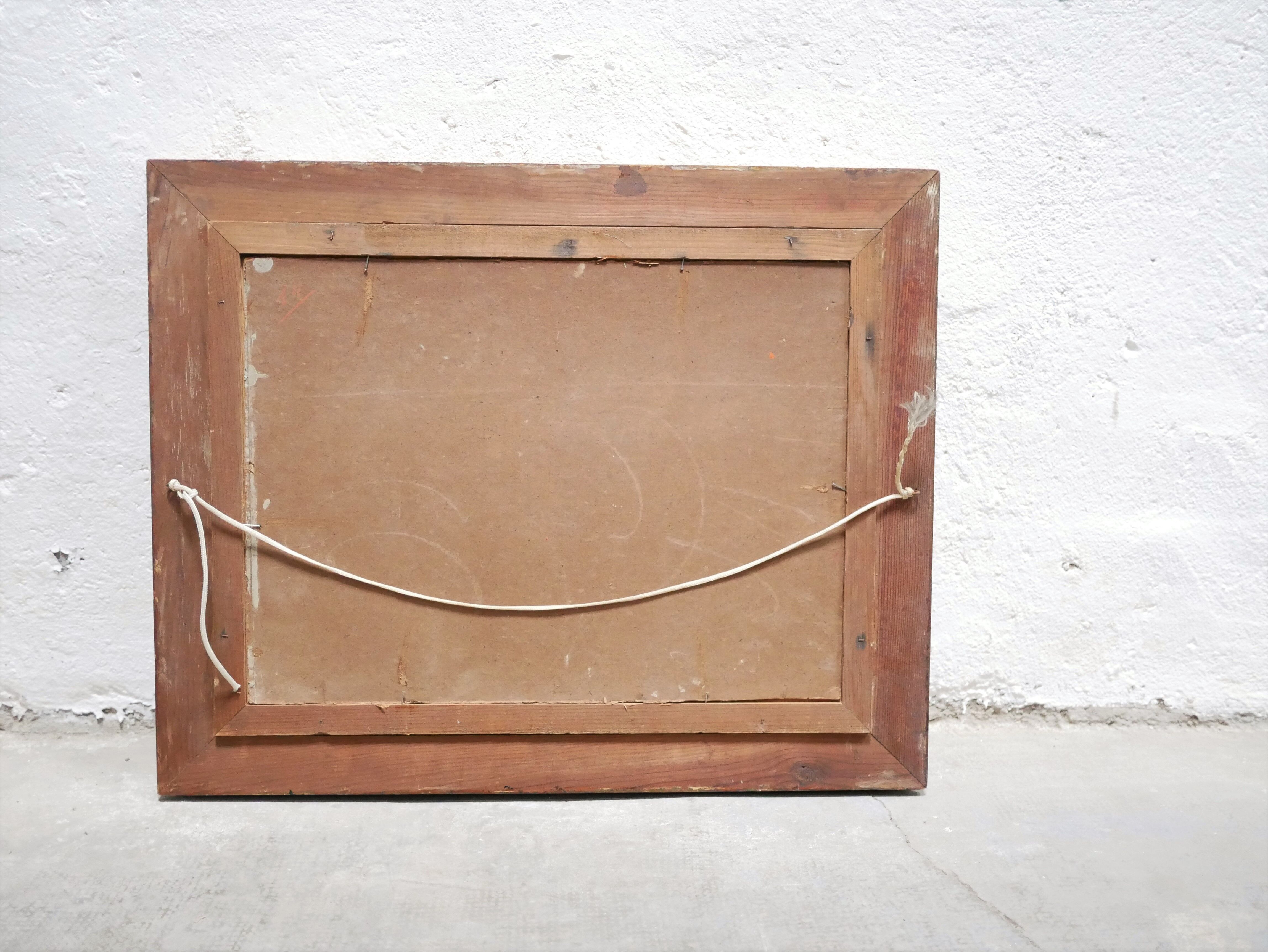 Old painting, oil on panel signed Roustin