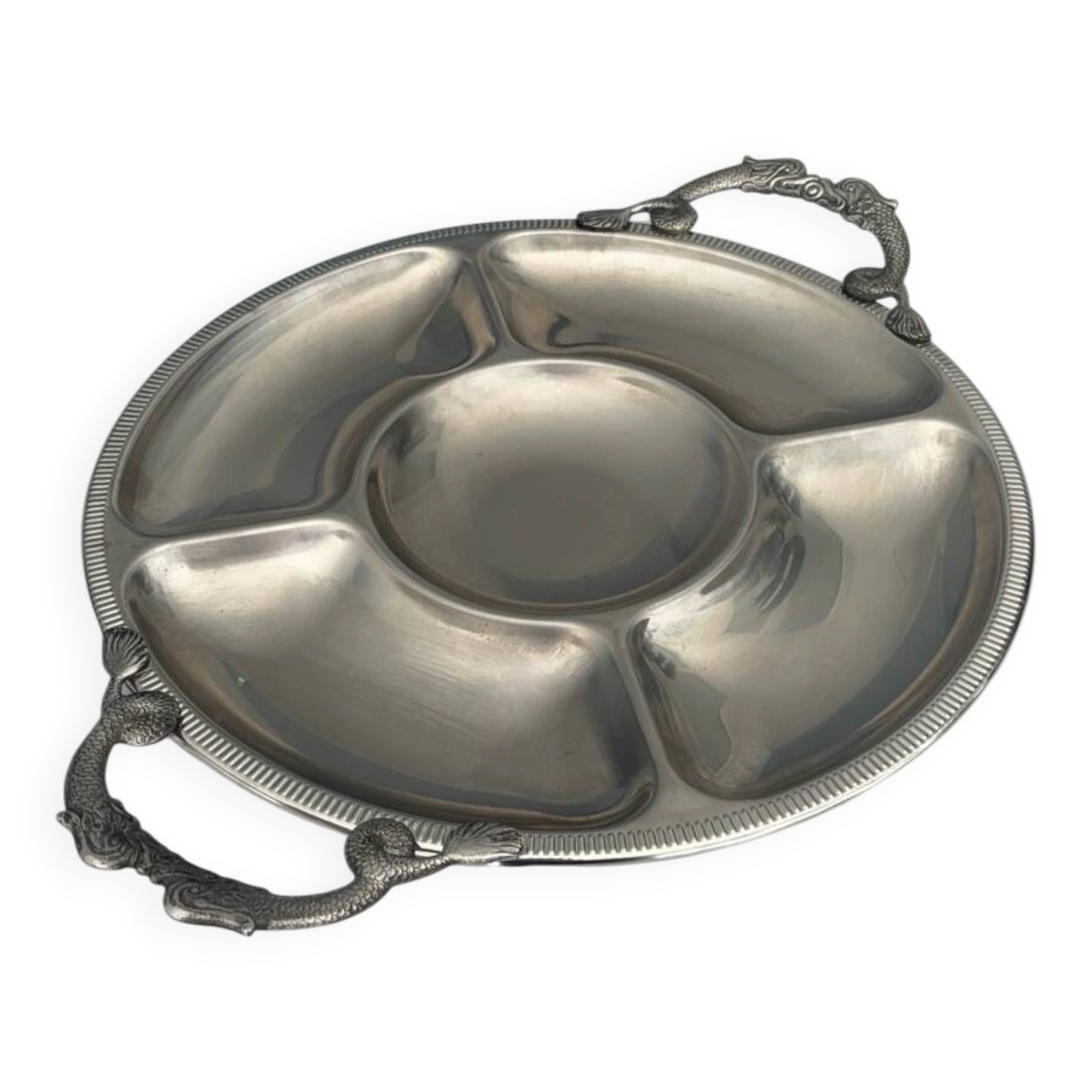 Round plateau Jean Couzon in stainless steel – Vintage design serving dish
