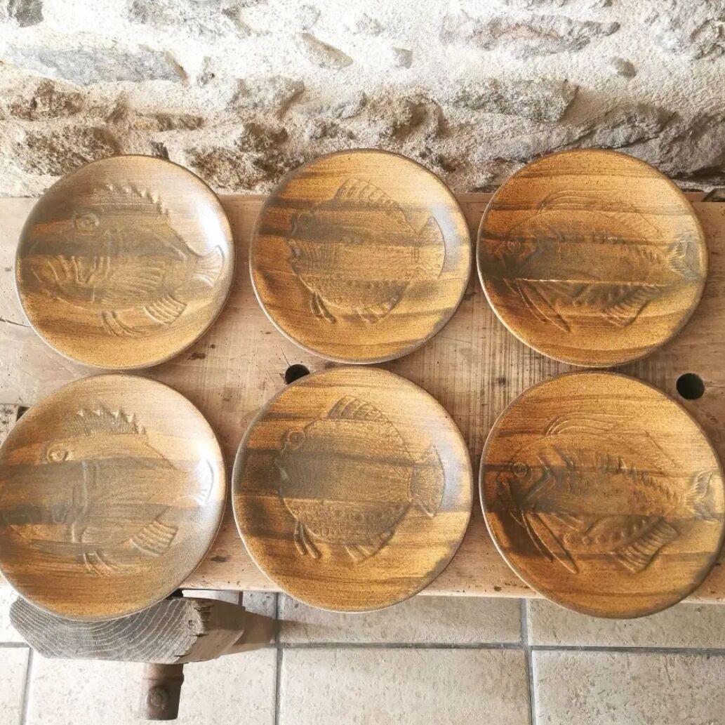 6 fish plates Longchamp Chantilly by Robert Picault