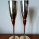 6 champagne flutes in brass and silver plated metal 1970