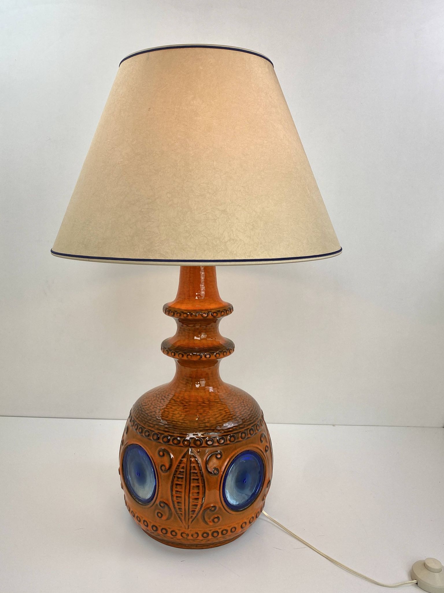Large vintage ceramic lamp – cobalt blue decor – 1960s/70s