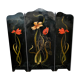 Art nouveau firewall in black enamelled sheet metal - decoration of painted tulips screen 1900