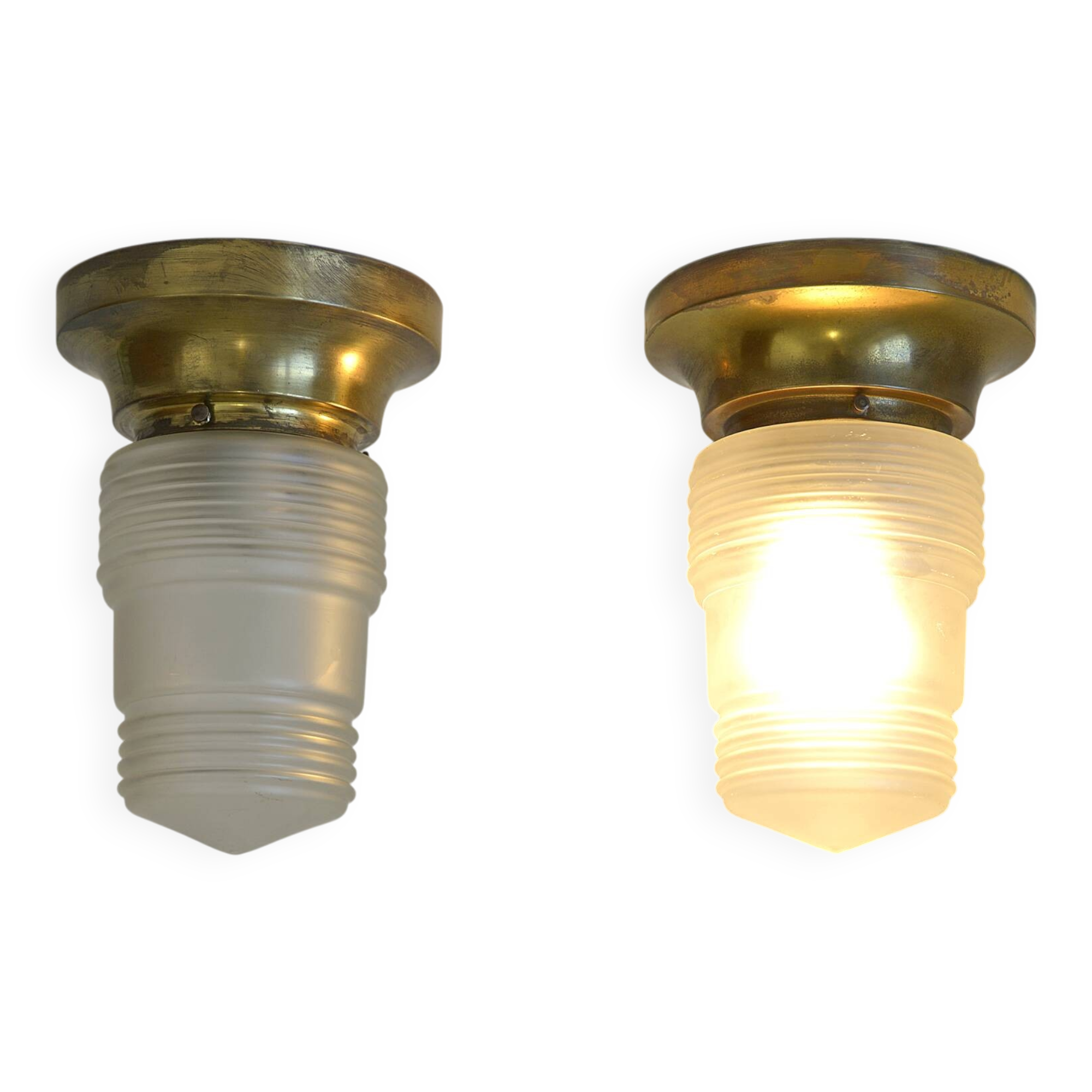 Original Art Deco Brass Sconces Pair of Ceiling Lights Antique  1920 / 1930